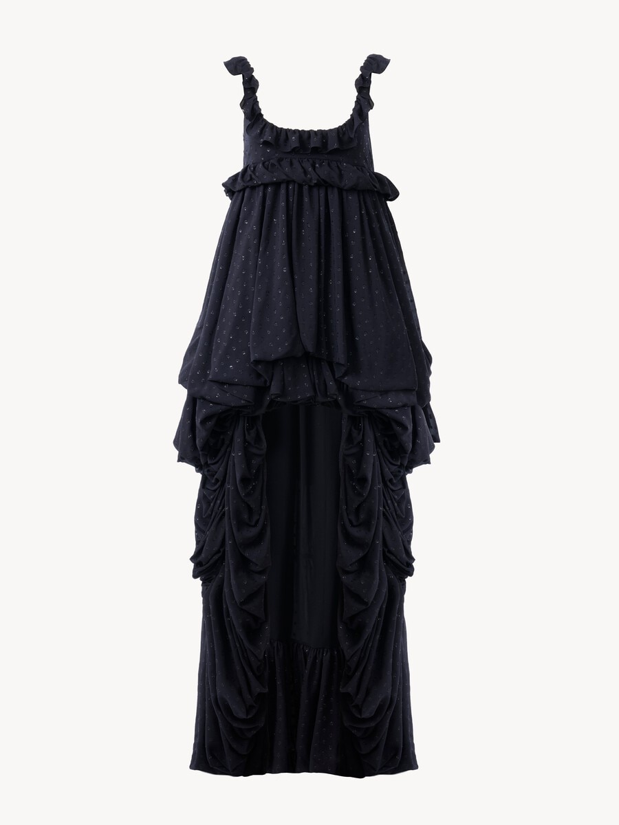 High-low sleeveless dress in silk georgette jacquard & lurex - 2