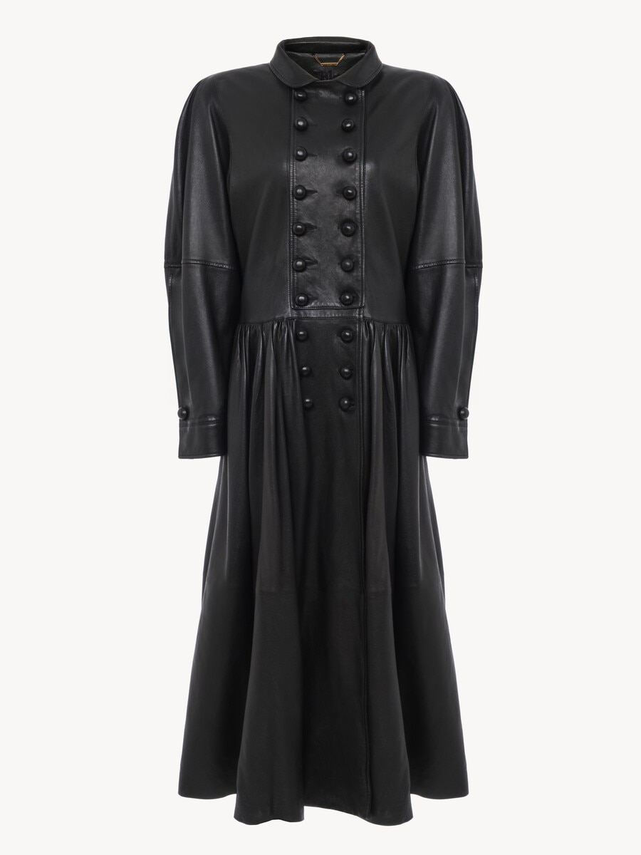 Manteau cavalier long oversize en cuir  - 2