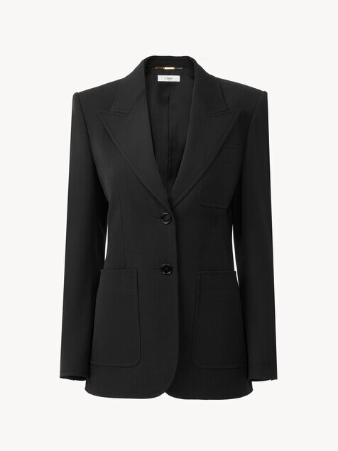 Veste blazer droite en laine grain de poudre