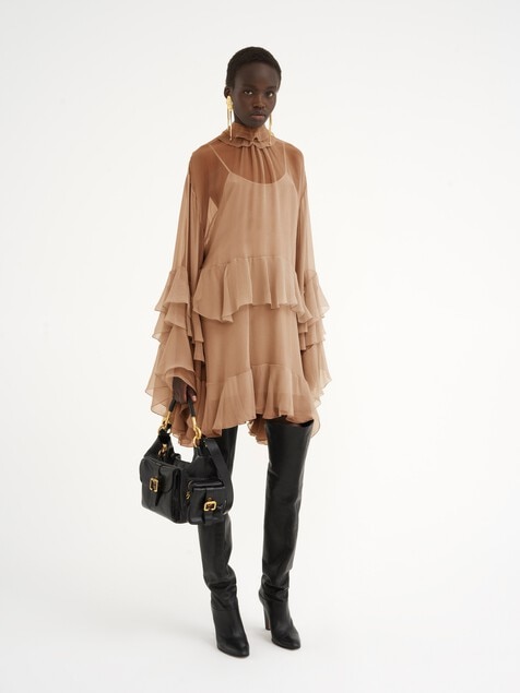 Mini ruffled dress in silk mousseline