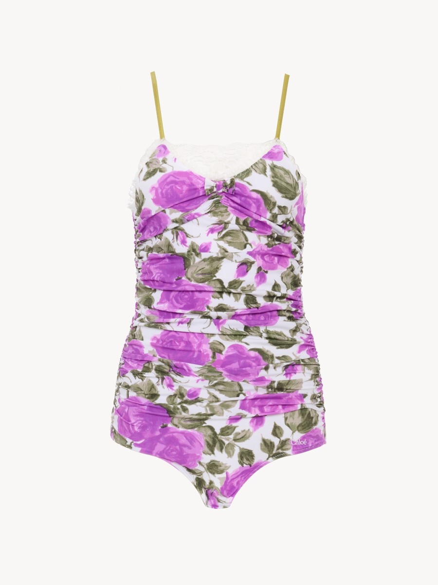Ruched rose-print bodysuit - 1