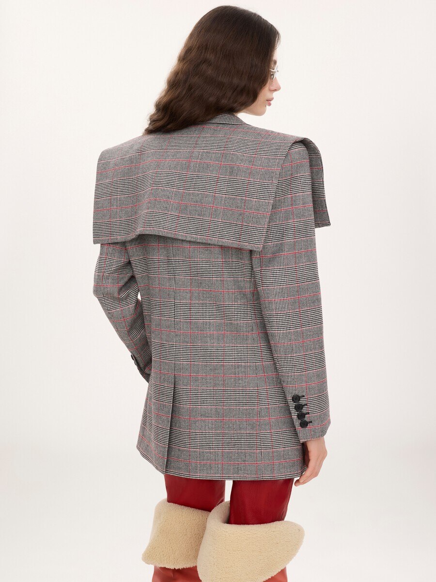 Veste blazer droite en laine prince-de-galles - 9