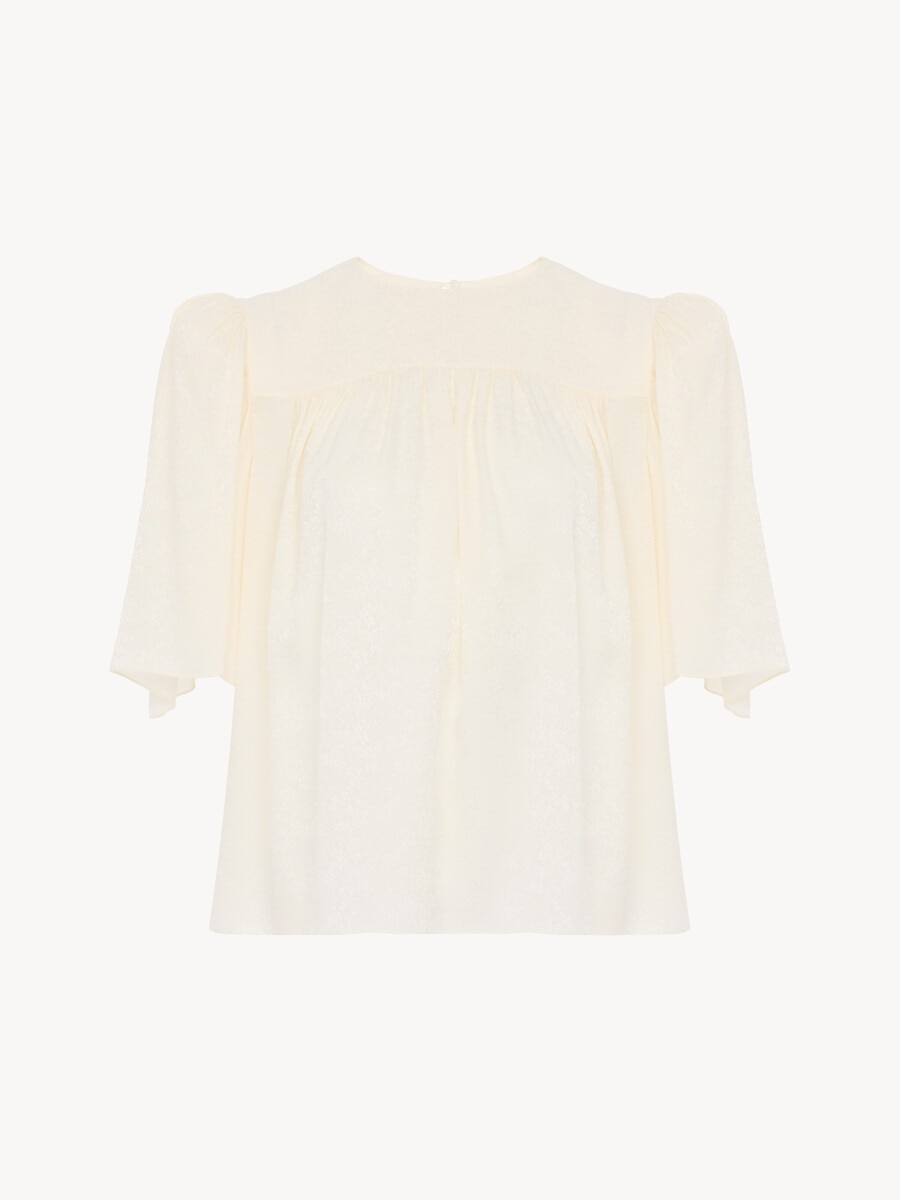 Crew-neck gathered top in silk jacquard - 2