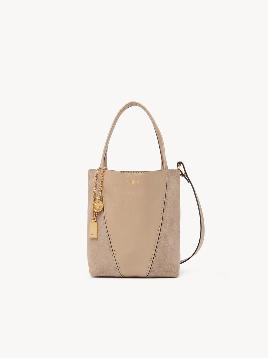 Petit sac cabas Chlo&eacute; Spin en cuir grain&eacute; et cuir velours - 1