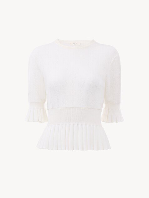 Cropped ruffle sweater in a wool knit