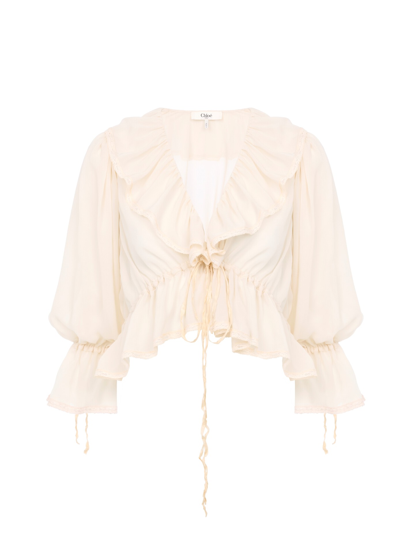 Cropped V-neck ruffle top in silk georgette & lace White - Chloé