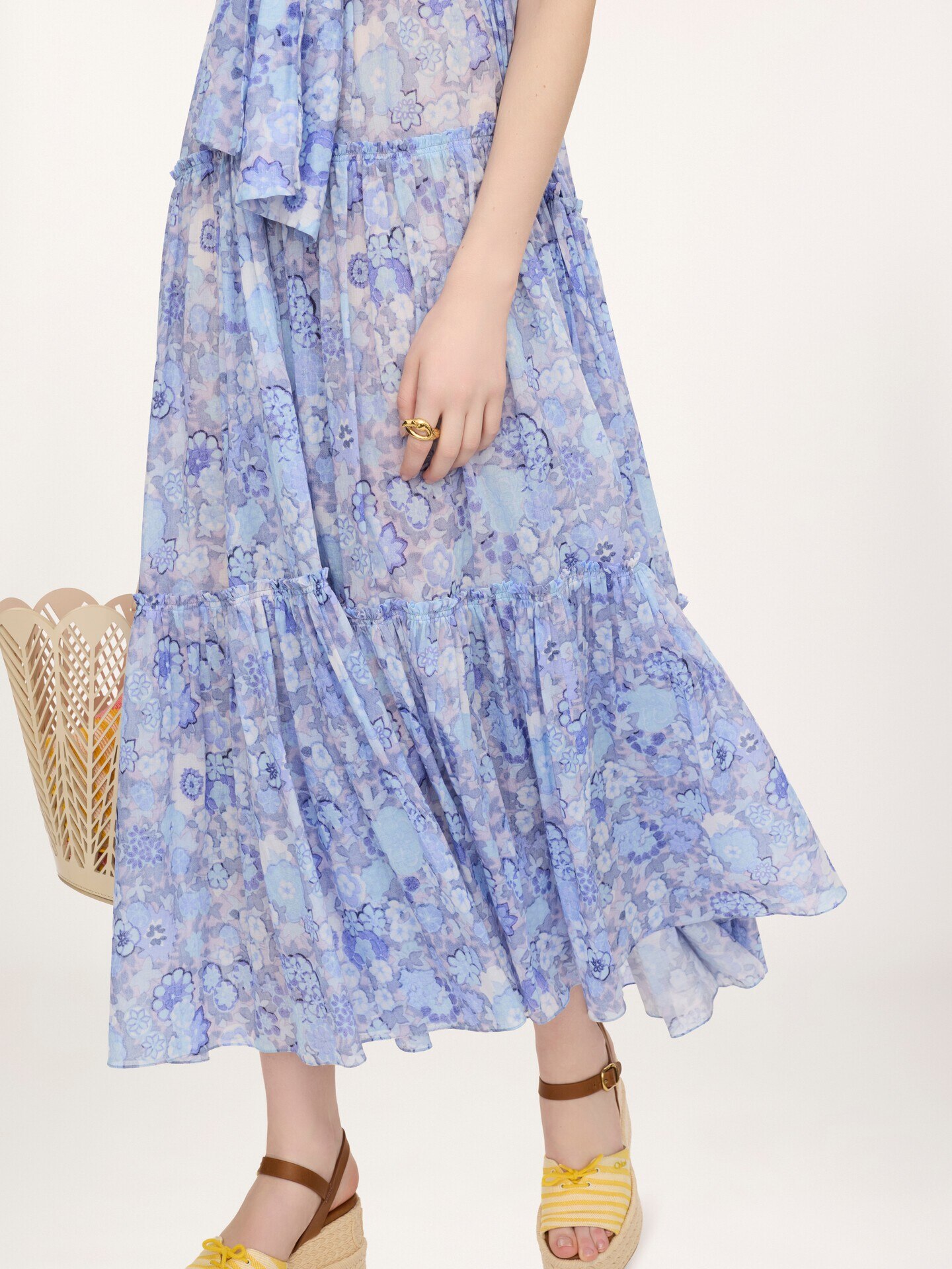 Gestuftes langes Kleid aus Baumwollvoile - 7