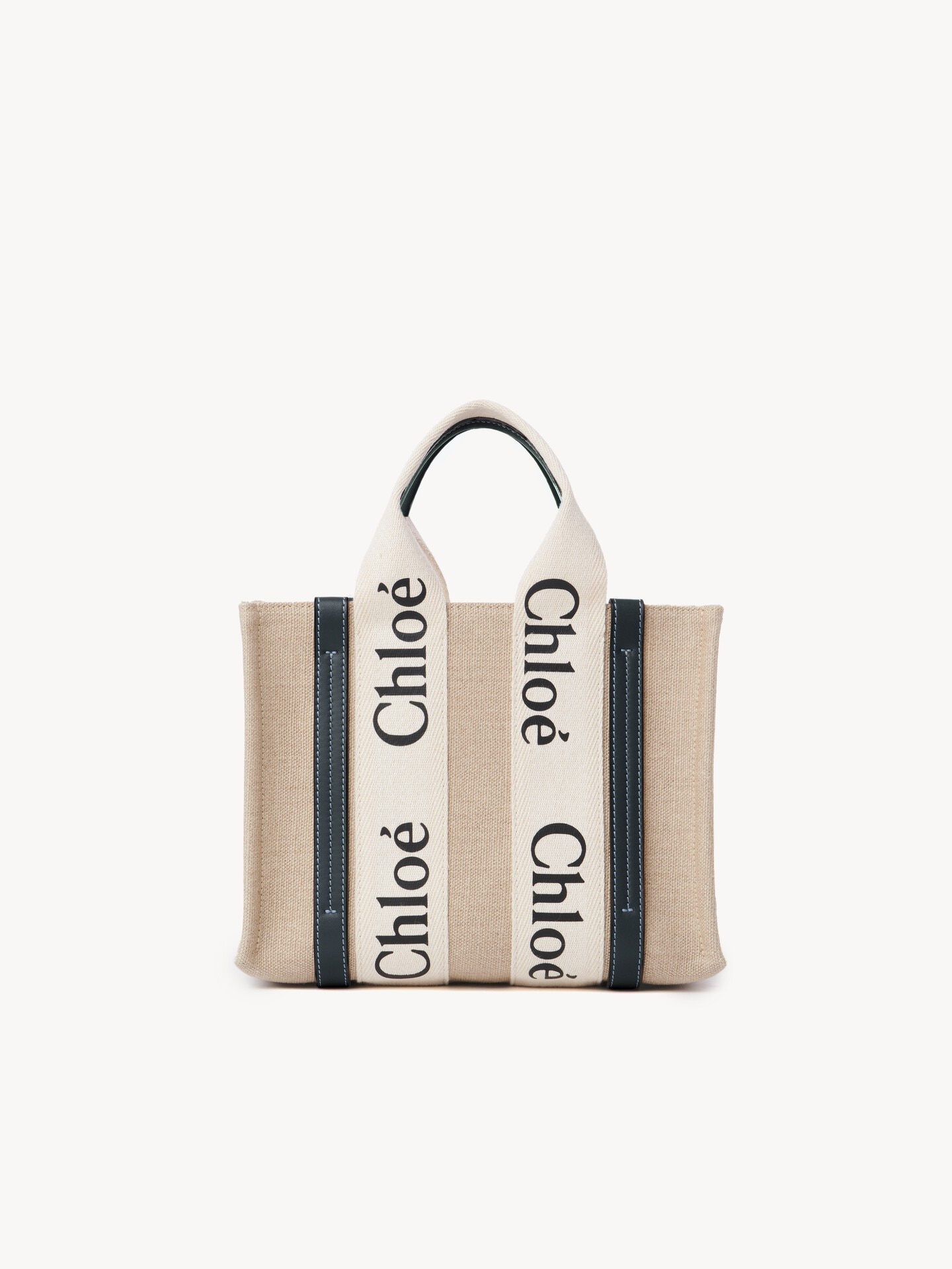 Small Woody tote bag in linen - 4.0