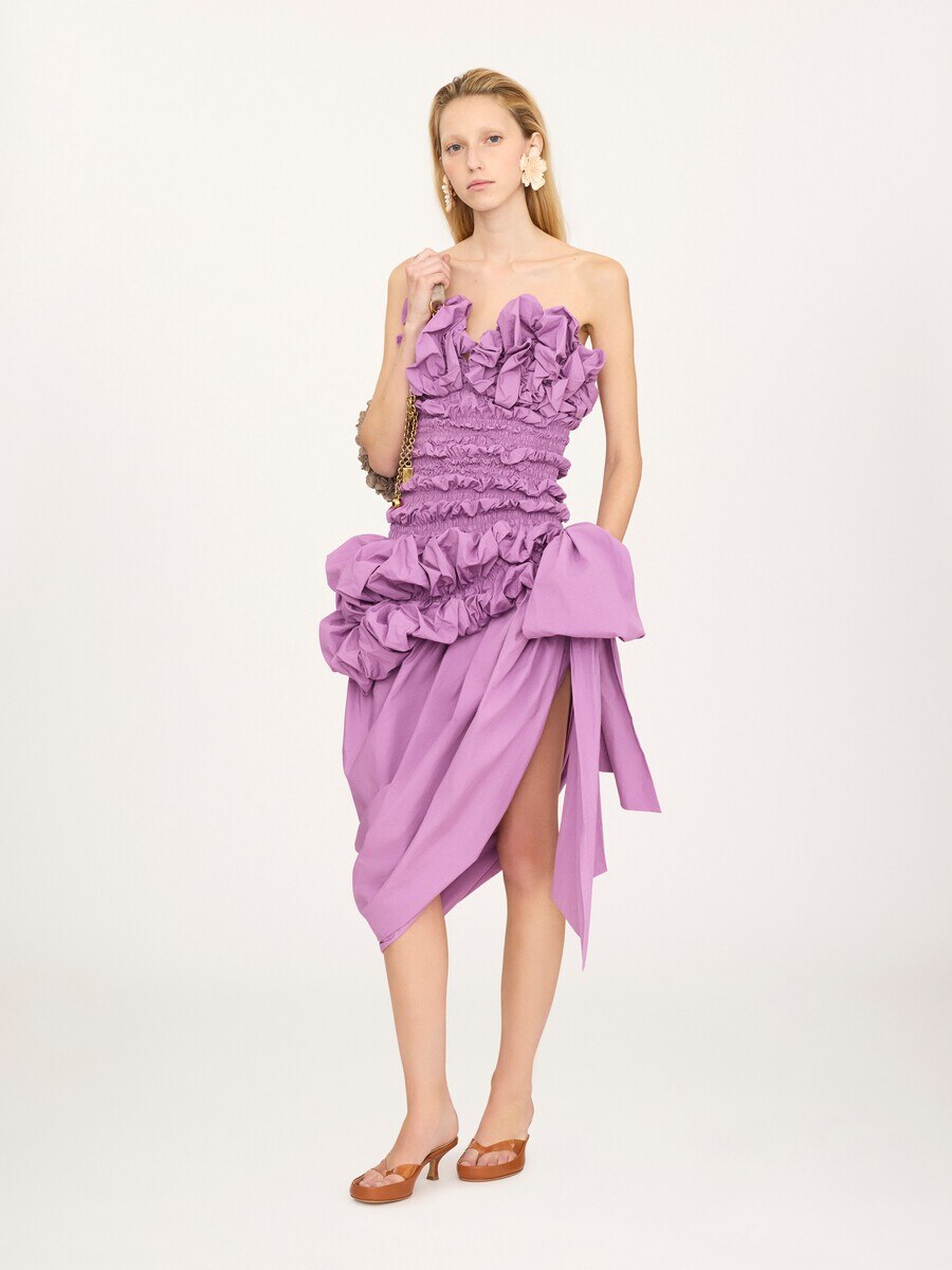Ruched bustier midi dress in cotton poplin - 3