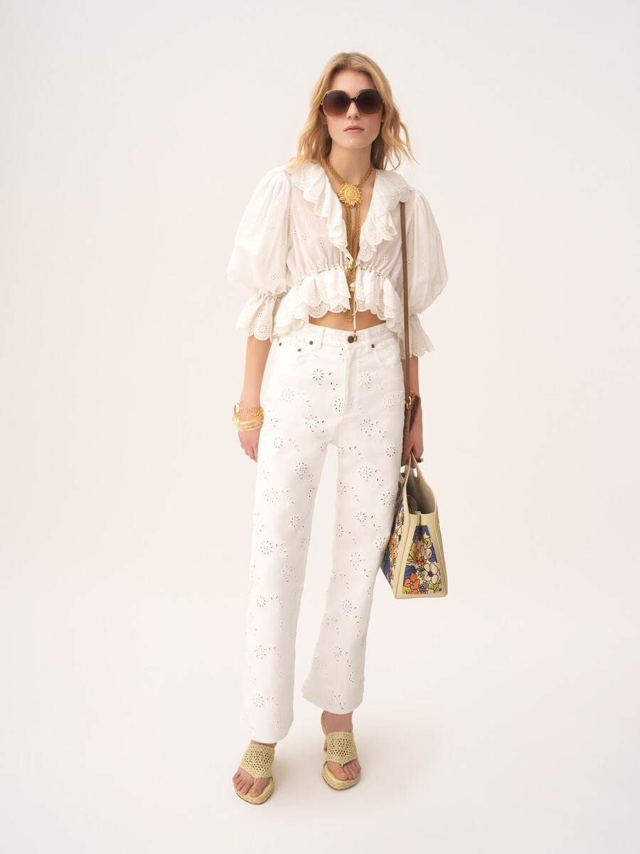 V-neck ruffle top in cotton voile - 3