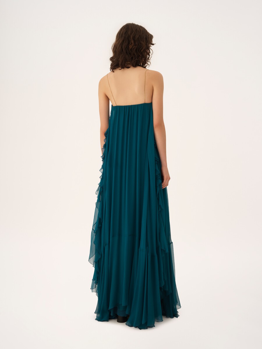 Sleeveless long dress in silk mousseline - 4