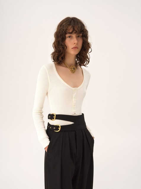 Scoop-neck Henley shirt in cotton jersey