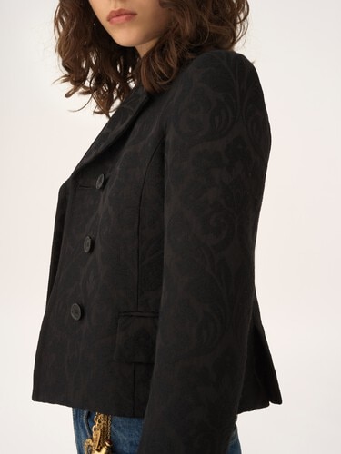 Zweireihige, k&ouml;rperbetont geschnittene Jacke aus Wollmix-Jacquard - 7