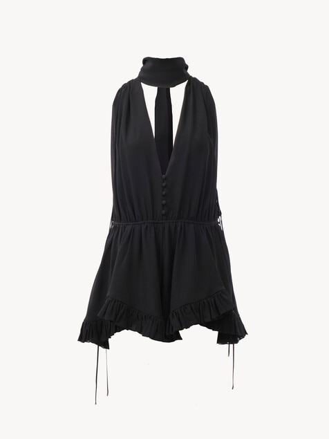 Tuta con scollo a V in georgette di seta
