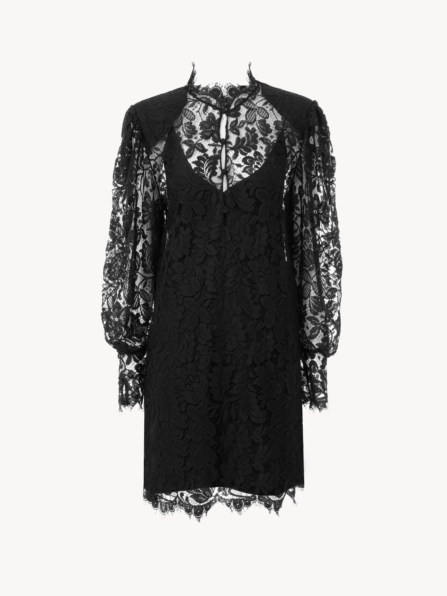 Long-sleeve mini dress in lace - 2