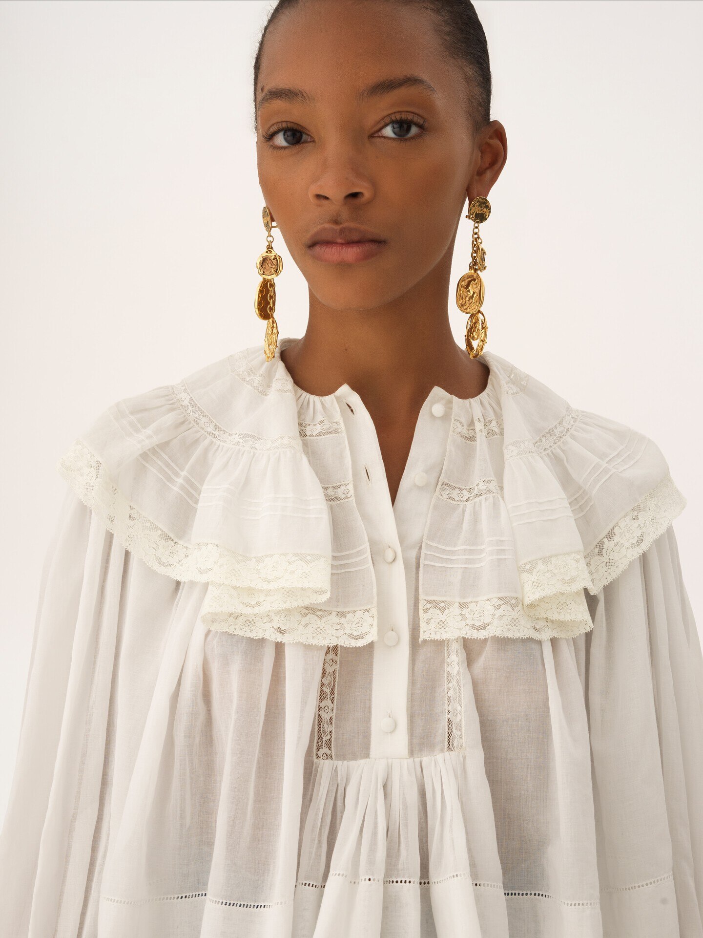 Cropped ruffle top in cotton voile & lace - 7