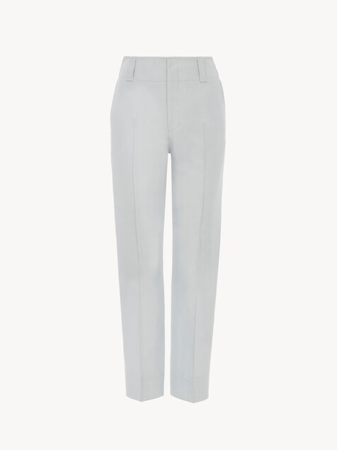 Pantalon cigarette en lin et coton m&eacute;lang&eacute;s