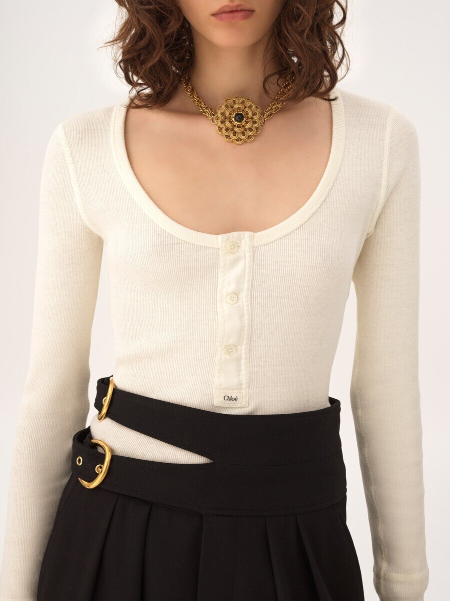 Scoop-neck Henley shirt in cotton jersey - 6