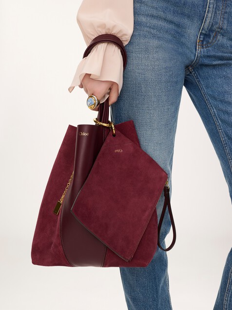 スエード＆ソフトレザー製Chlo&eacute; Spinジップ ポーチ