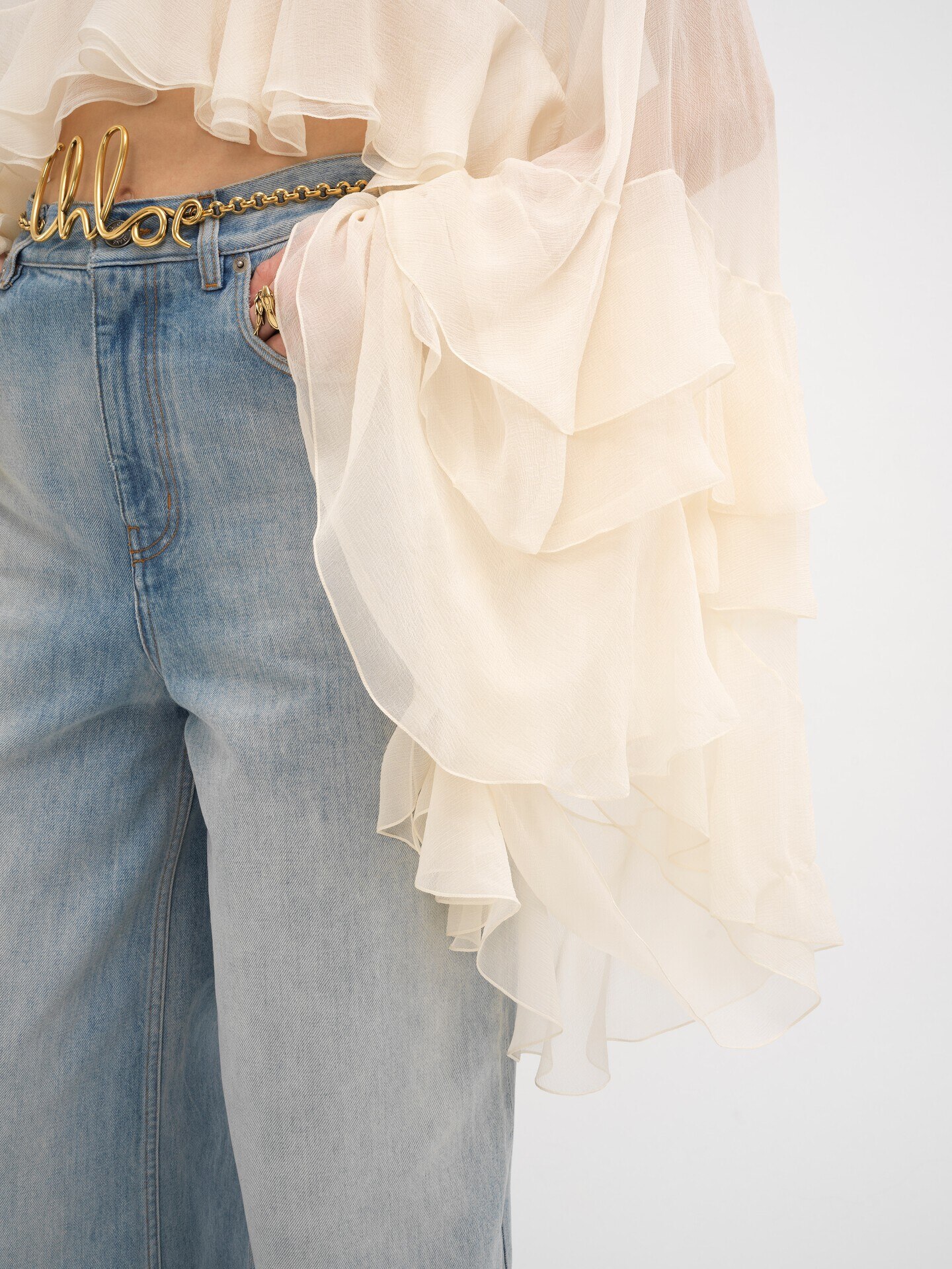 High-low ruffle top in silk mousseline - 6