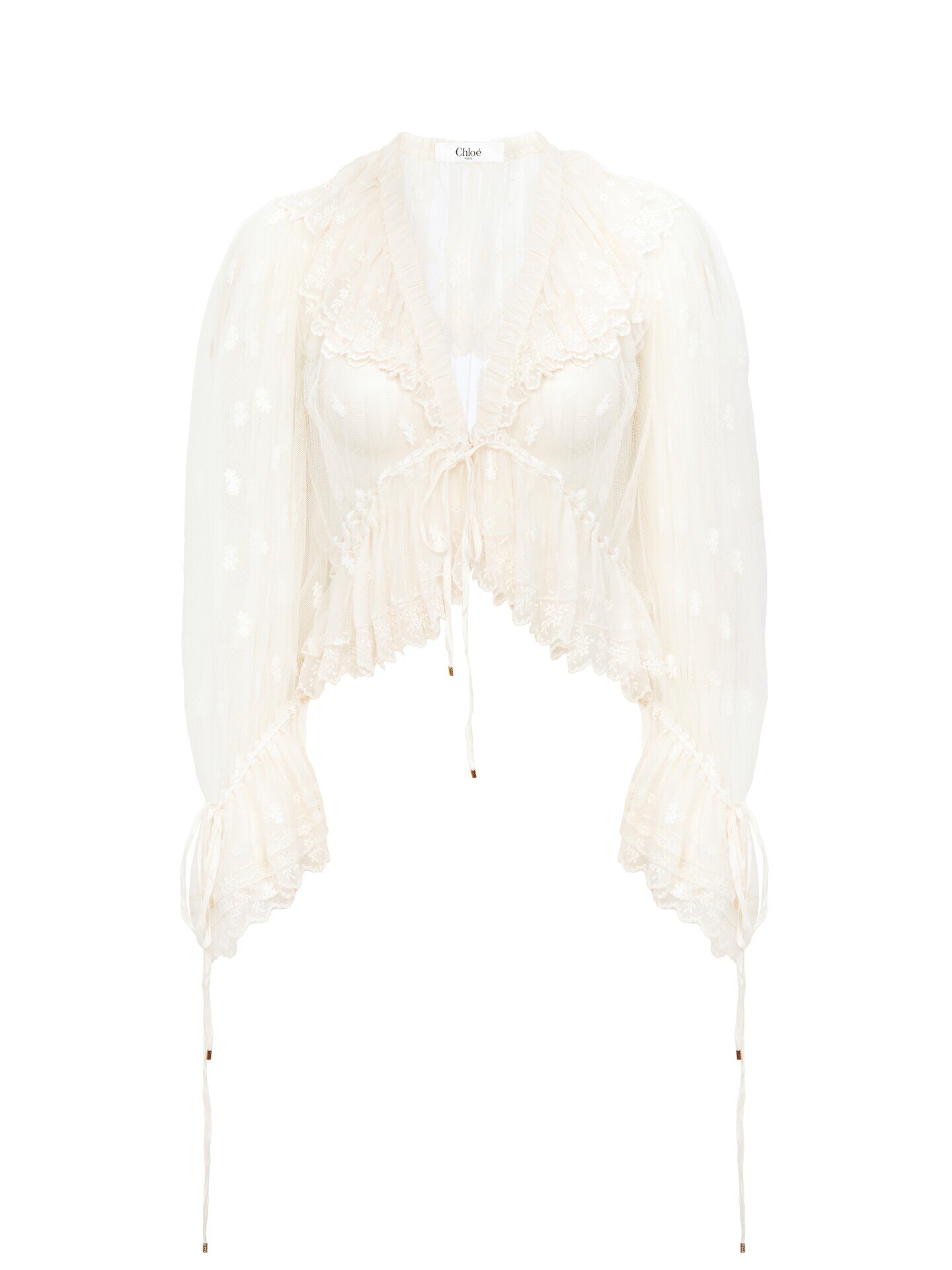 V-neck ruffle top in embroidered lace White - Chloé