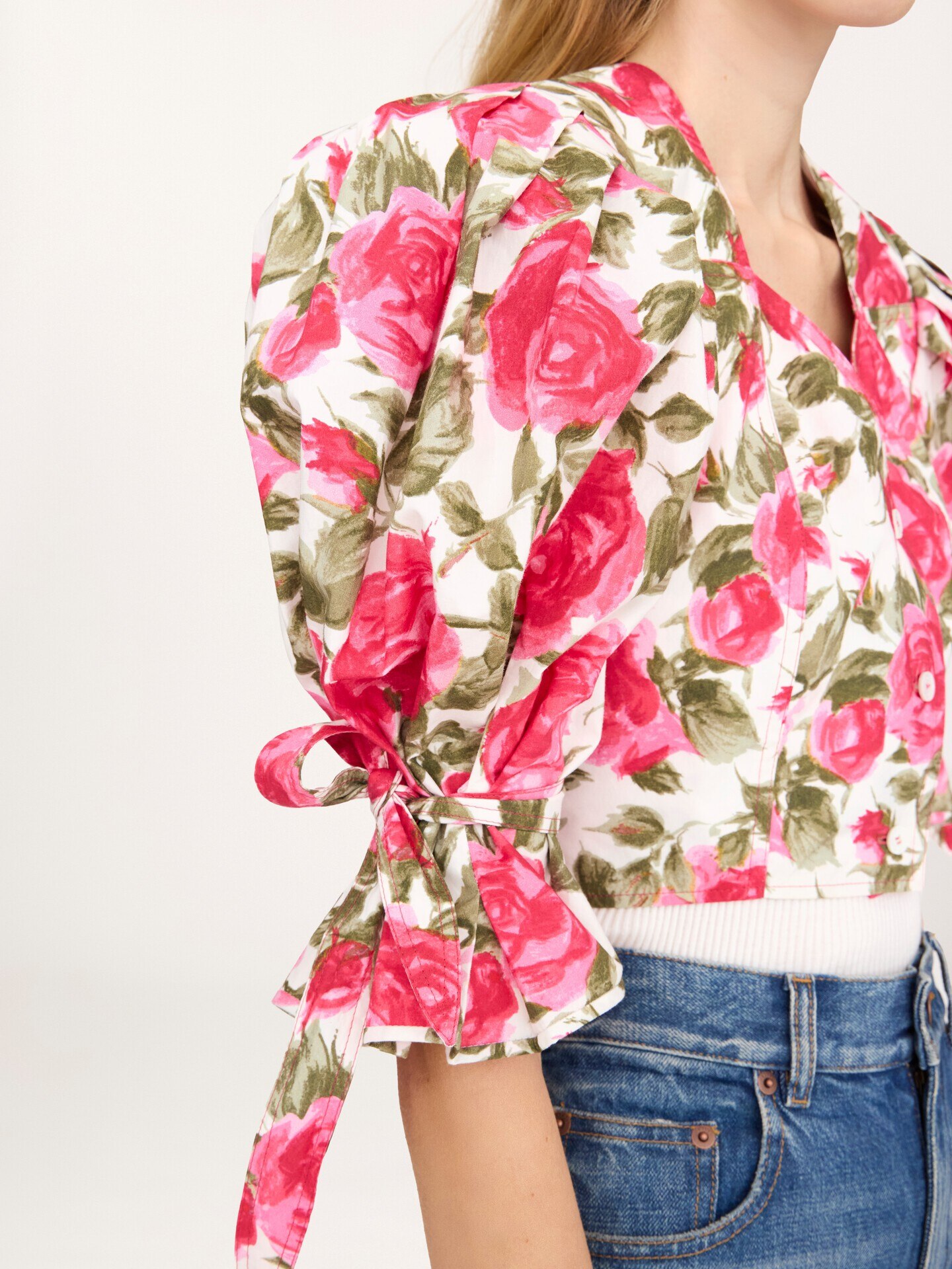 Puff-sleeve cropped top in cotton poplin - 5.0