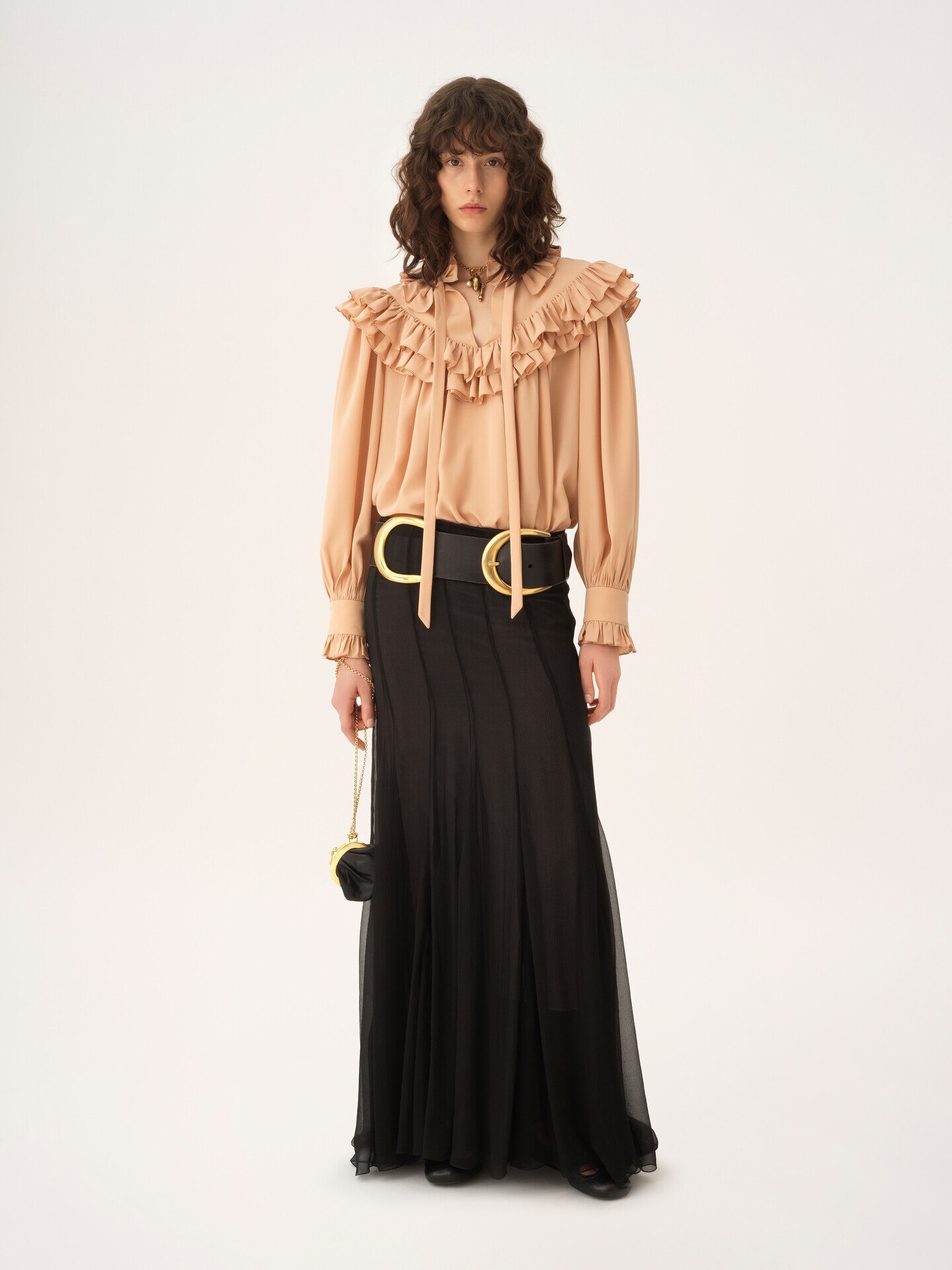 Oversized ruffle top in cr&ecirc;pe de chine - 3