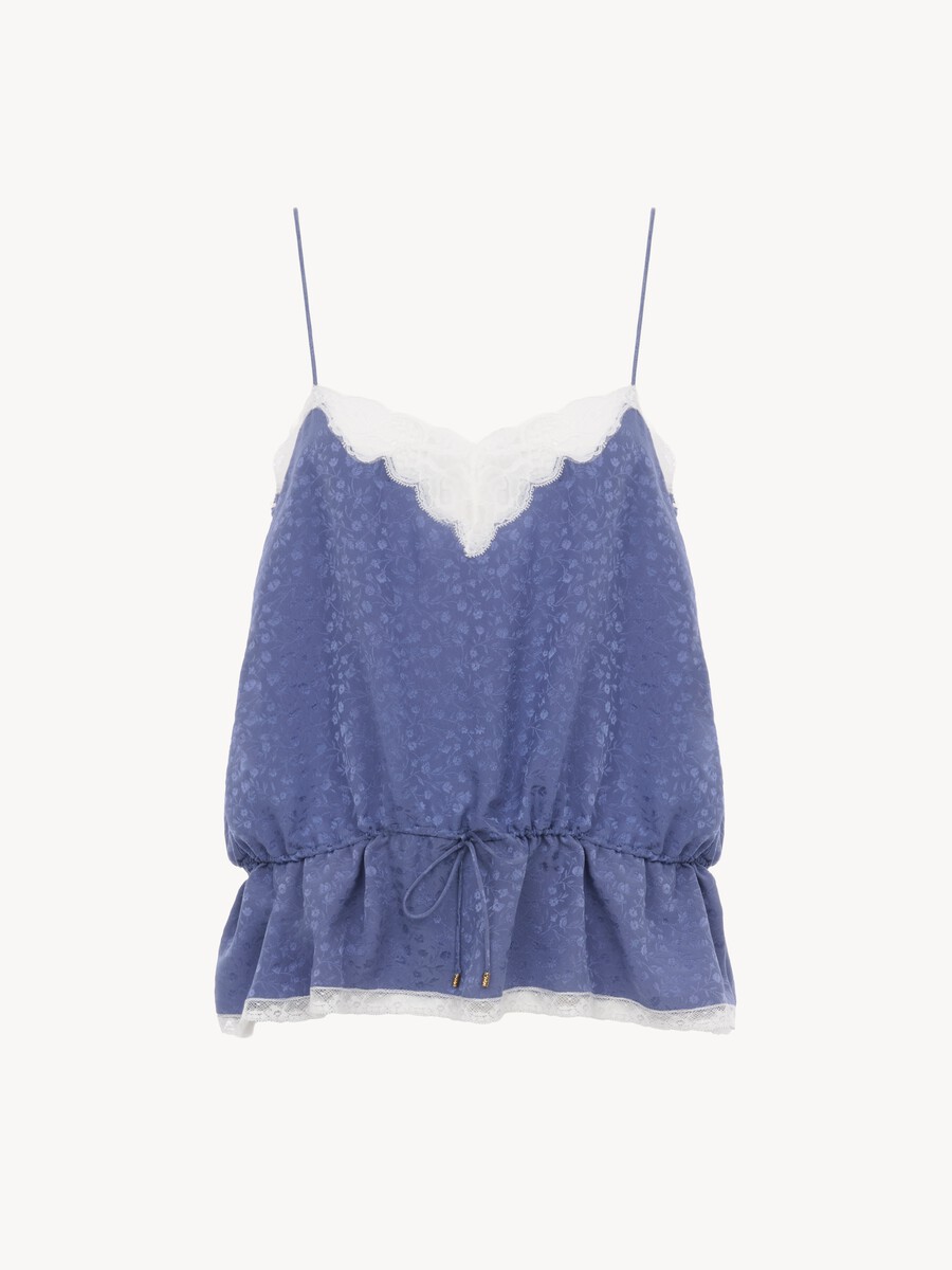 Camisole top in silk jacquard & lace - 2