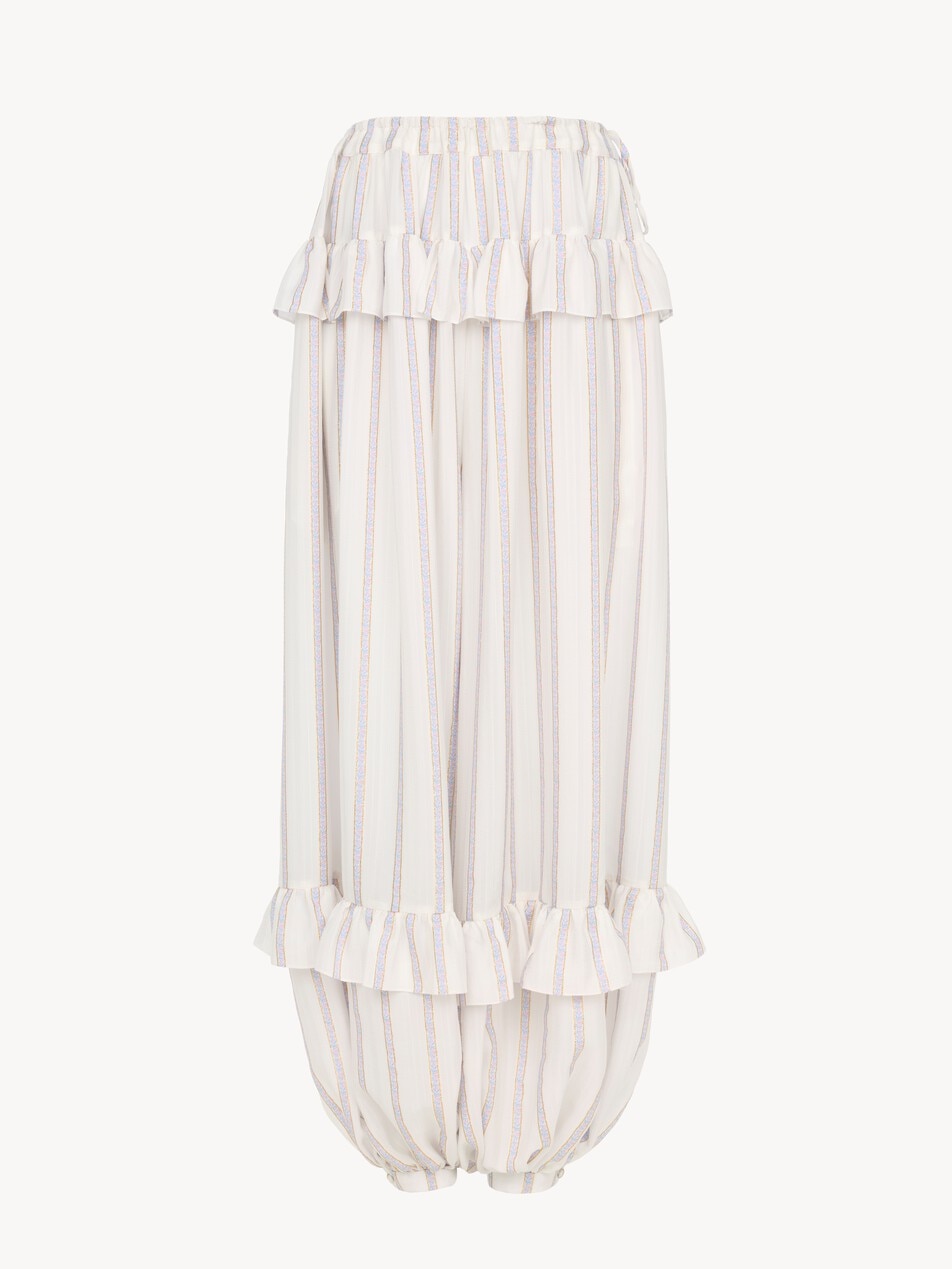 Fluid ruffled pants in silk lurex jacquard