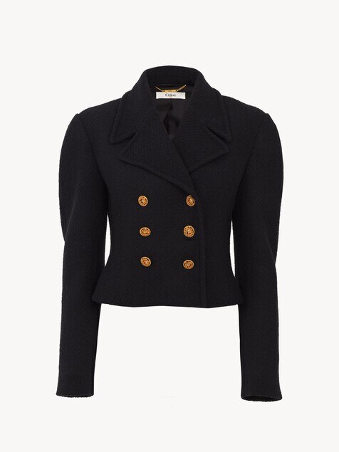 Double-breasted cropped jacket in wool bouclette