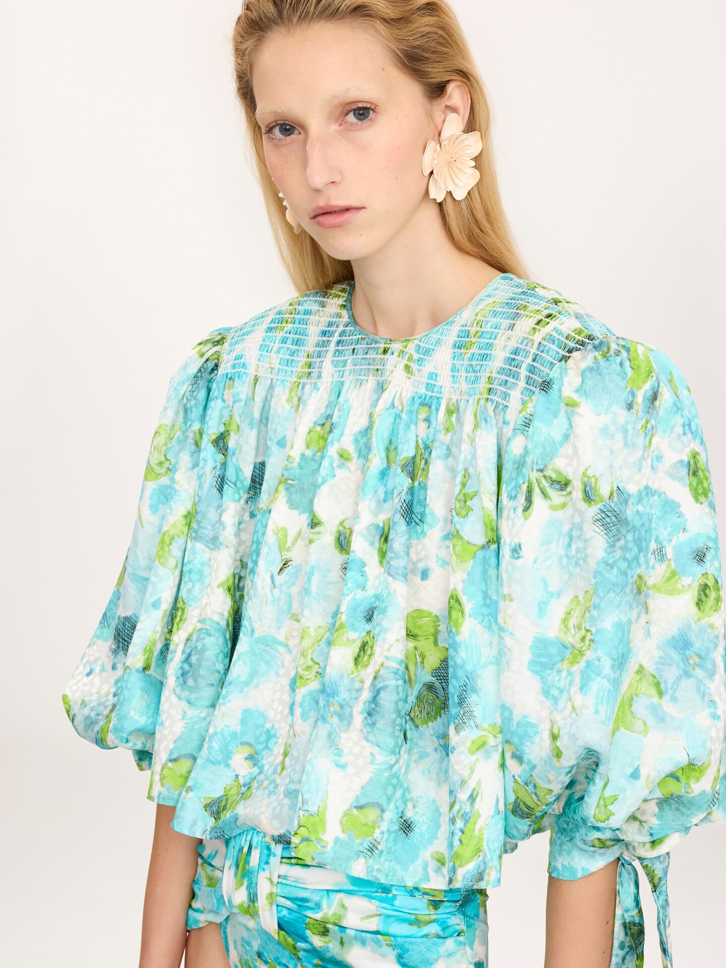 Gathered cropped top in silk jacquard - 6