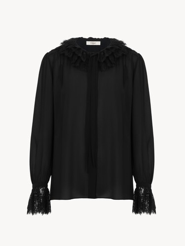 Blusa fluida de georgette de seda y encaje - 2