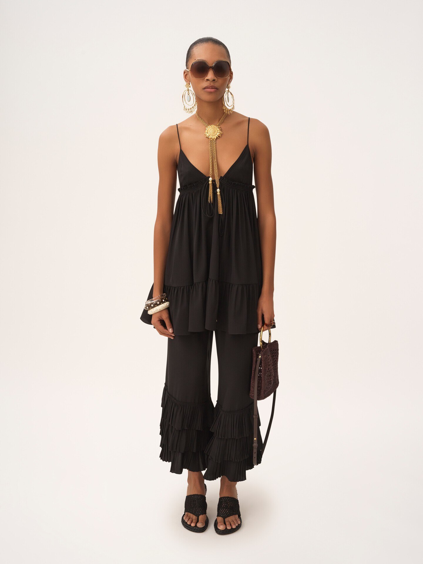 Pantalones fluidos de pernera ancha de crep&eacute; de seda china - 3