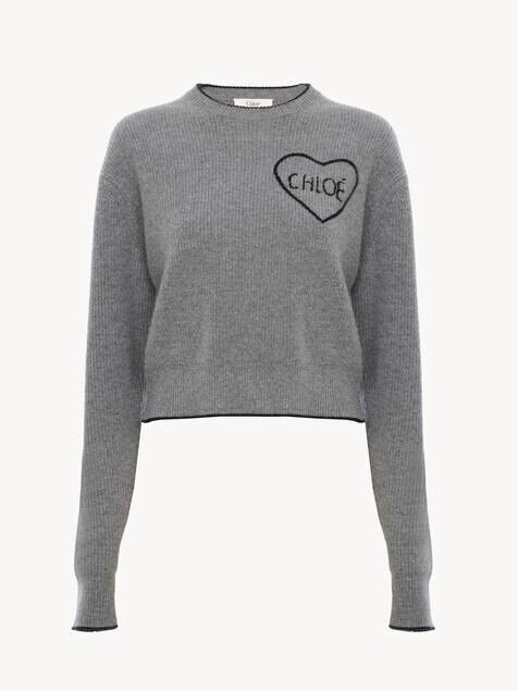 Cropped fitted logo sweater in a wool knit