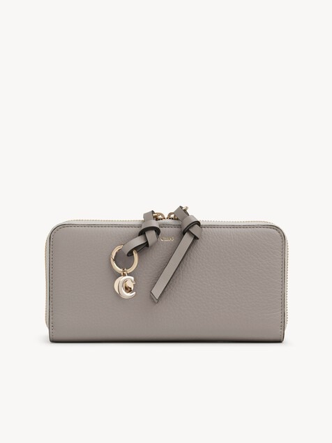 Cartera larga con cremallera Alphabet de cuero granulado