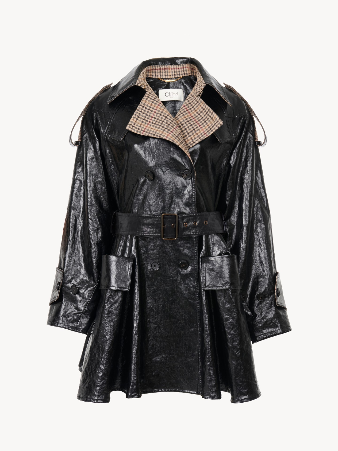 Double-breasted short riding coat in coated linen - 2