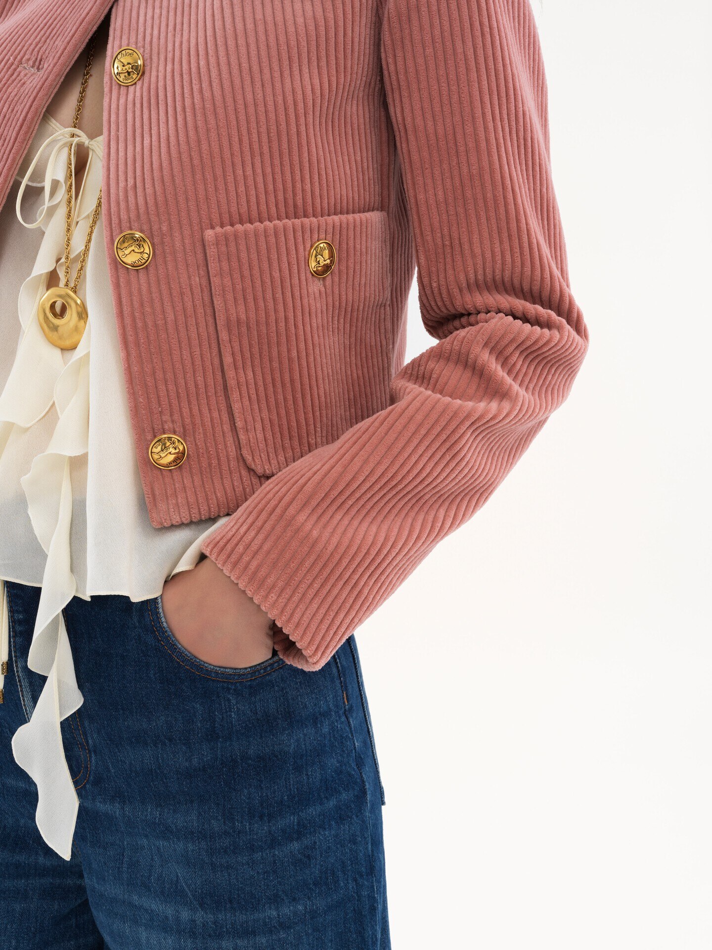 Cropped boxy jacket in velvet - 6