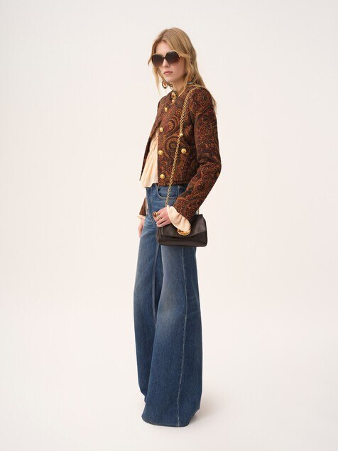 Jean taille haute &eacute;vas&eacute; en denim