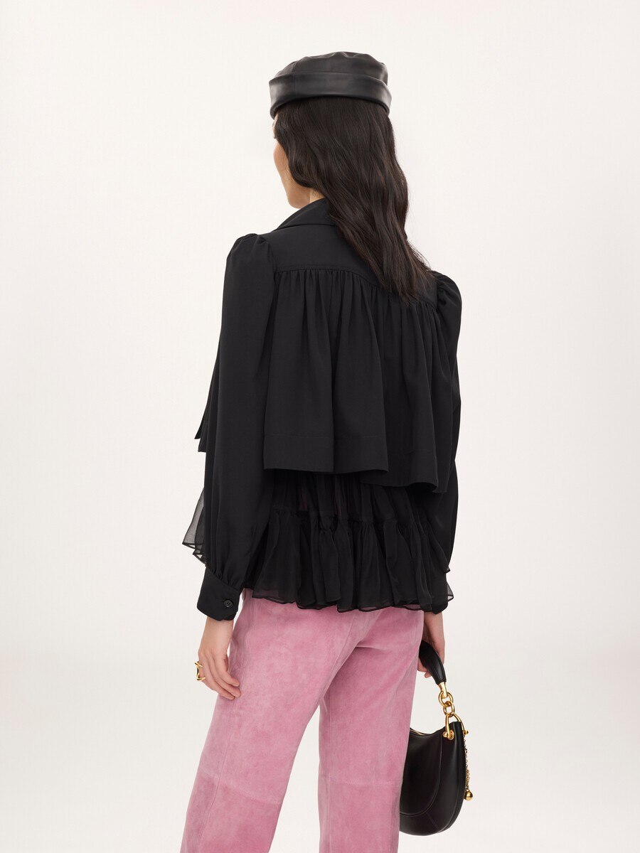 Veste courte fronc&eacute;e en faille de viscose lav&eacute;e - 6