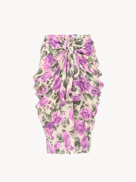 Knee-length wrap skirt in silk