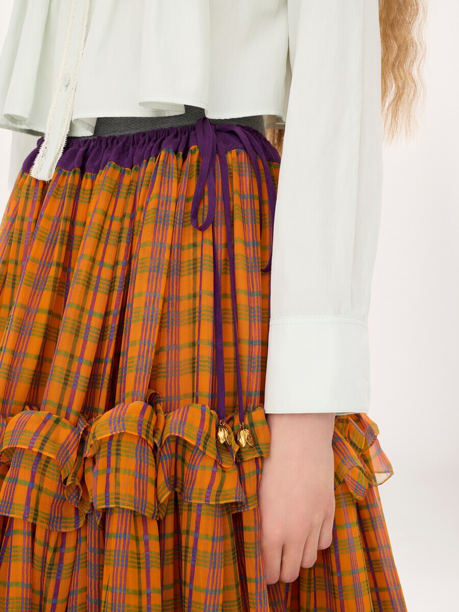 Ruffled long skirt in check silk mousseline - 6