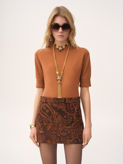 Straight mini skirt in tapestry jacquard