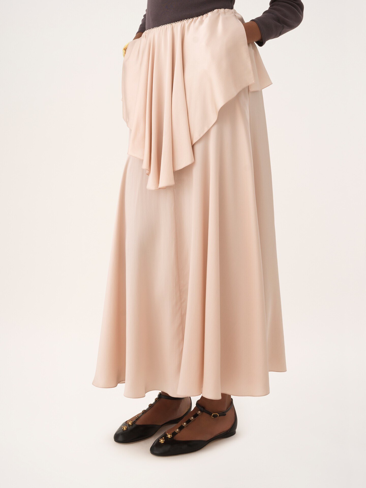 Fluid layered midi skirt in washed silk satin - 4