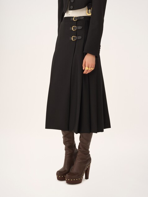 Pleated midi skirt in wool grain de poudre