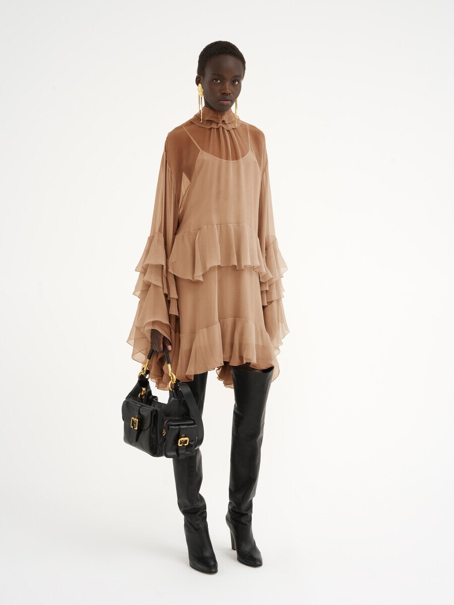 Mini ruffled dress in silk mousseline - 3