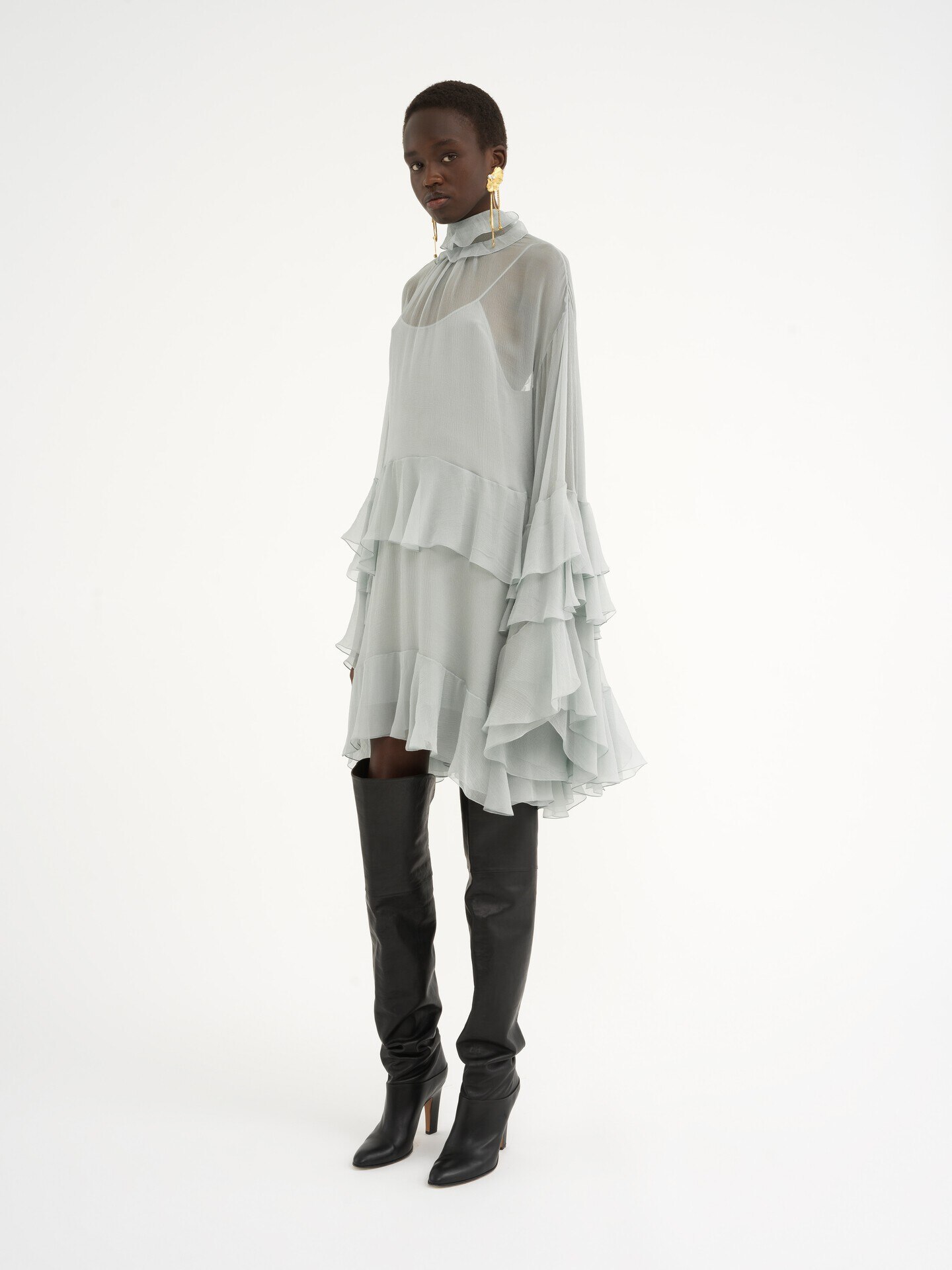 Mini ruffled dress in silk mousseline - 4