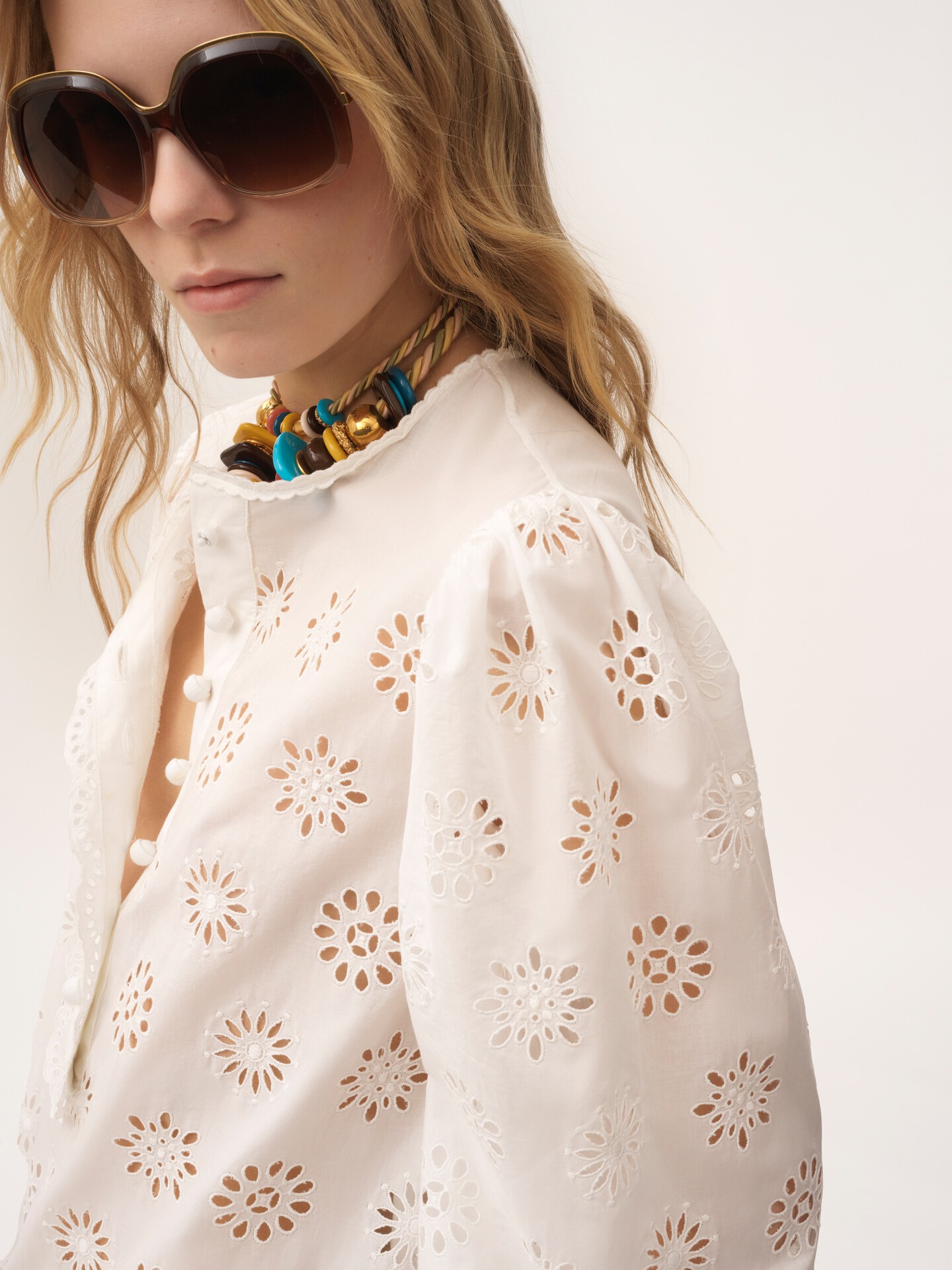 Long-sleeve mini dress in cotton voile - 6