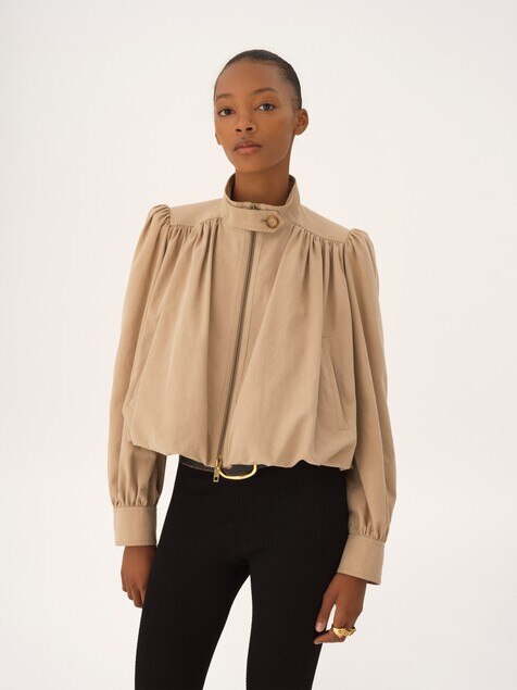 Gathered boule jacket in cotton canvas