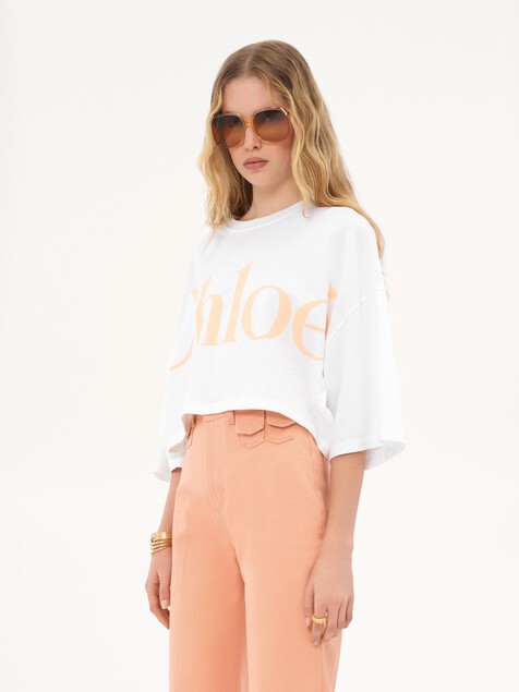 Oversized cropped logo T-shirt in cotton jersey