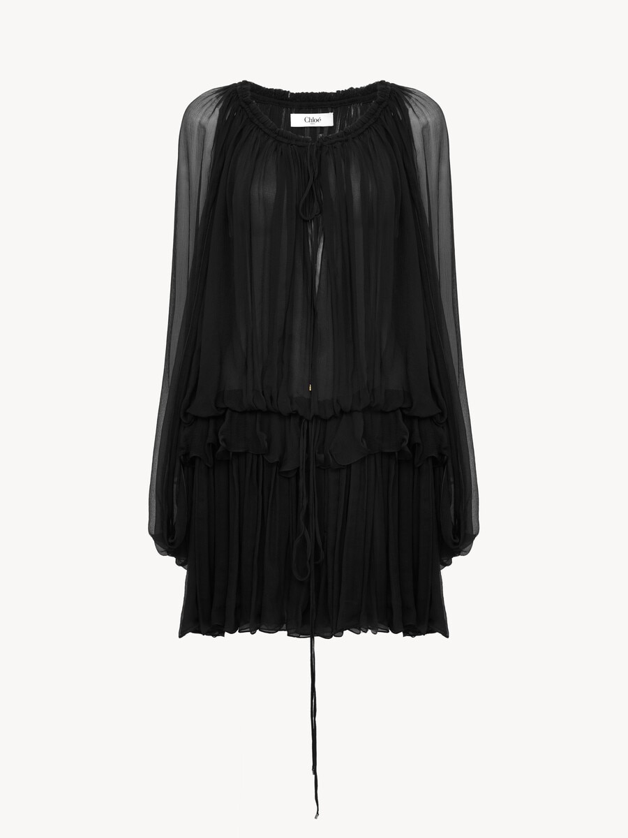 Mini cape dress in silk mousseline - 2